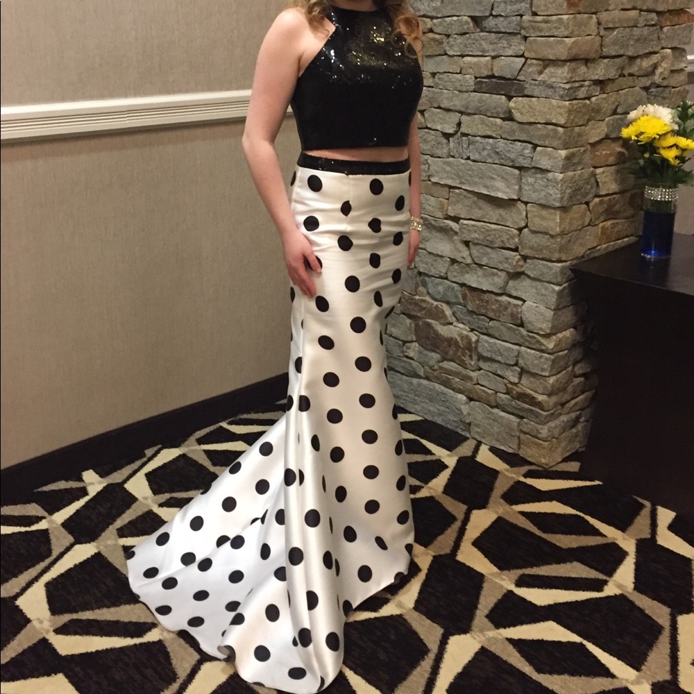 2 piece polka dot and sequin gown